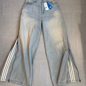 Adidas Women's Denim Zip Pant Flare Jeans with Stripes side Zippers 28
